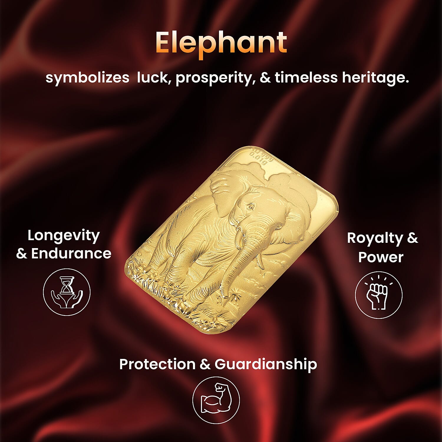 24K Yellow Gold (99.99% Purity) Elephant Embossment Gold